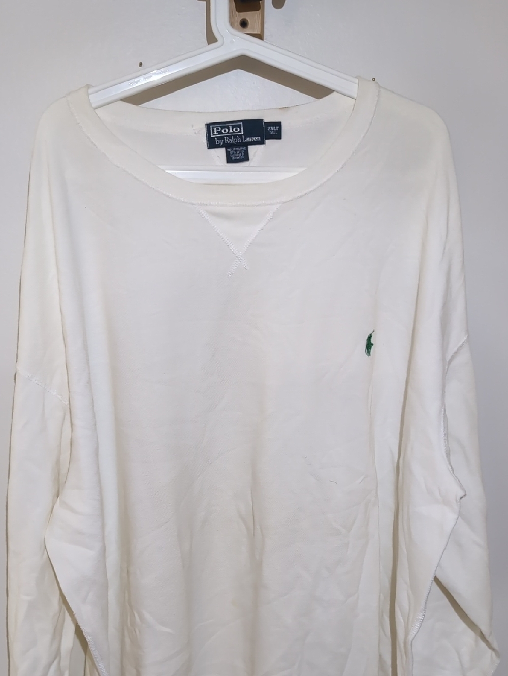 Ralph Lauren White Crewneck with Green Embroidered Logo